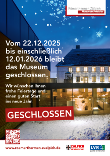 Außenansicht der Römerthermen Zülpich in der Dämmerung