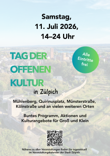 Veranstaltungsplakat für den Tag der offenen Kultur mit der Stadt Zülpich im Hintergrund
